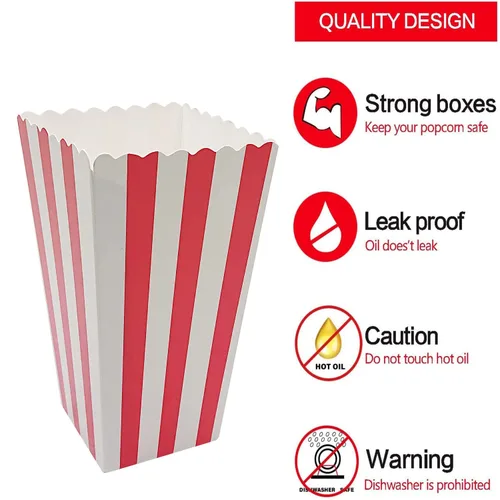Miniatura 5 de 24 cajas de palomitas de maíz, mini caja de papel para palomitas de maíz, contenedor de cartón para palomitas de maíz para fiestas, rayas blancas