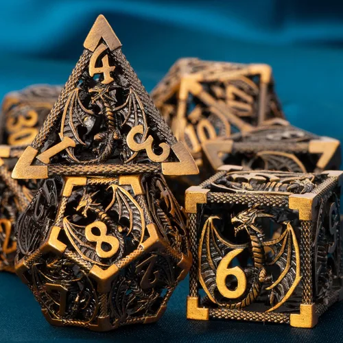 Miniatura 2 de ARUOHHA Juego de dados huecos de metal DND, dados D y D de oro antiguo, juegos de rol RPG, dados poliédricos con caja de regalo D20 D12 D10 D8 D6 D4