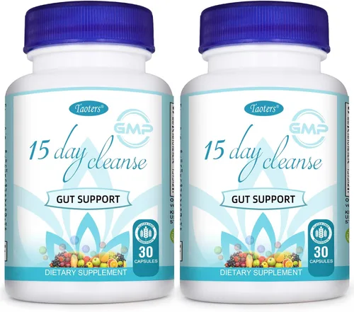 TAOTERS Paquete de 2 suplementos de limpieza intestinal de limpieza de 15 días, suplemento de desintoxicación con Senna, Cascara Sagrada y cáscara