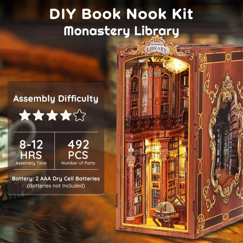 Miniatura 2 de SainSmart Jr. Kit de rincón de libros - Casa de muñecas DIY con luz LED - Kits de rompecabezas de madera en 3D en miniatura - Sujetalibros