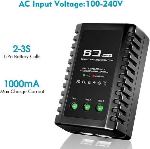 Miniatura 5 de Cargador de Batería LiPo 2S-3S RC Cargador de Balance Compacto para Baterías LiPo 7.4-11.1V (Negro)