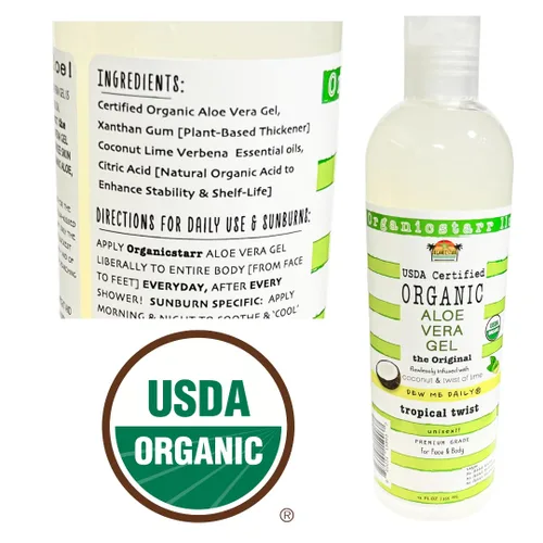 Miniatura 2 de Gel de aloe vera orgánico certificado por USDA, 12 onzas, 100% puro, prensado en frío, cosechado a mano, infundido con aceites esenciales de coco