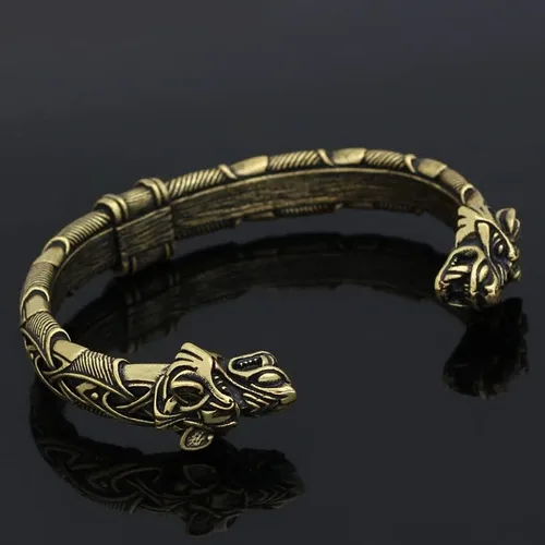 Miniatura 4 de Pulsera de brazo vikingo nórdico para hombre, con cabeza de lobo Fenrir
