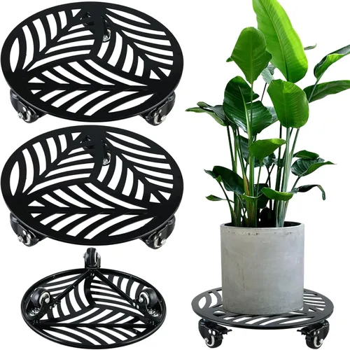 Miniatura 13 de 1 paquete de 30 cm de gran organizador de plantas de metal con 3 ruedas de PU metálicas, soporte rodante para plantas con ruedas para interiores