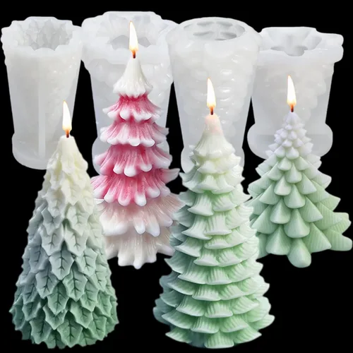 4PCS Moldes de Silicona para Árbol de Navidad, Moldes de Velas 3D para Hacer Velas Perfumadas, Jabón Hecho a Mano, Bomba de Baño, Barra de Loción, 4