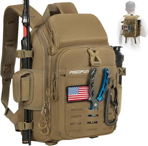 Miniatura 12 de Piscifun - Mochila para equipo de pesca con soporte para caña y equipo, bolsa de almacenamiento para equipo de pesca ligera con cubierta protectora