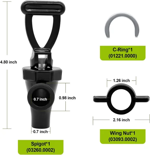 Miniatura 2 de 03260.0002 Kit de grifo de repuesto para urna de té, repuesto de espiga para dispensador de té, boquilla/boquilla con tuerca de mariposa y anillo