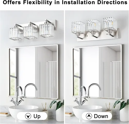 Miniatura 5 de Moderna lámpara de tocador de baño con 3 luces, moderna lámpara de cristal cromado sobre el espejo, lámpara de pared de cristal cromado
