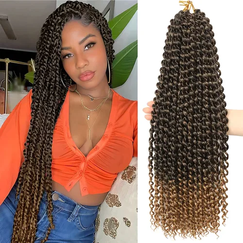 Miniatura 32 de Cabello Passion Twist de 30 pulgadas, cabello rubio de ondas de agua con ganchillo para mujeres, cabello rubio Passion Twist de ganchillo largo 27#