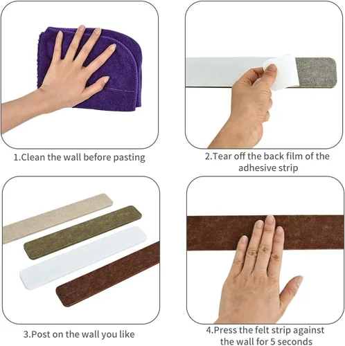 Miniatura 3 de Vuzvuv 8 tiras para tablón de anuncios con 50 chinchetas y 10 clips de madera, tablero de corcho autoadhesivo para pared, tablero de fieltro
