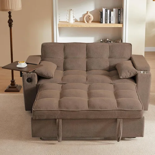 Miniatura 17 de hansones Sofá cama extraíble multifuncional de 66 pulgadas con mesa auxiliar oculta, reposabrazos de almacenamiento, puerto de carga integrado