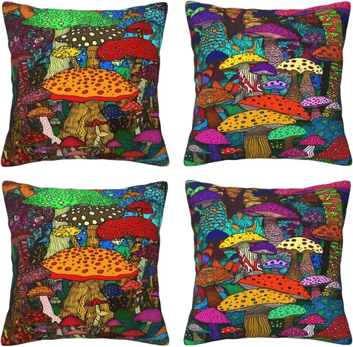 Miniatura 26 de Ouqiuwa Juego de 4 fundas de almohada coloridas con diseño de pájaros de 12 x 12 pulgadas, cuadradas, decorativas, con hojas de arce otoñales