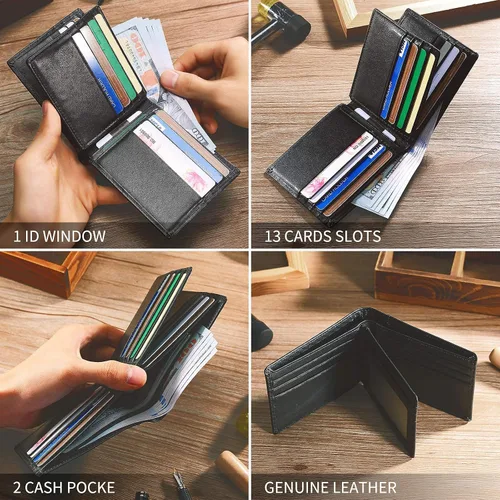Miniatura 4 de Swallowmall Mens Wallet RFID Genuine Leather Slim Bifold Wallets For Men Removable ID Windows 11 Cards Holders Gift Box