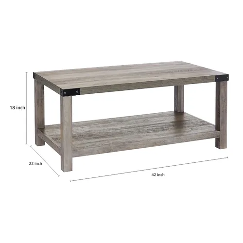 Miniatura 3 de ROCKPOINT Muebles estilo granero estilo granja rectangular acento mesa de centro, gris lavado