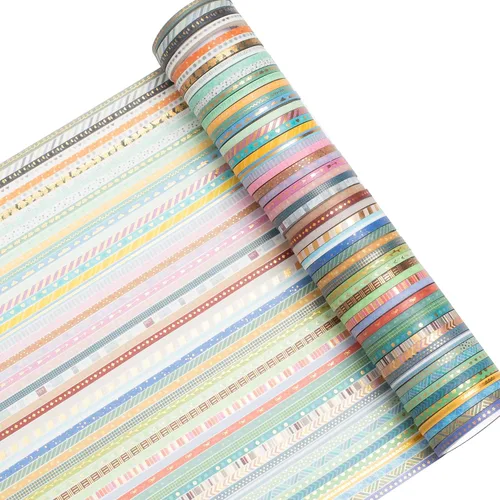 Miniatura 2 de YUBBAEX Juego de 60 Rollos de Cinta Washi Delgada con Lámina Dorada, Cintas Decorativas de Enmascarar con Patrones Básicos Delgados para Artes