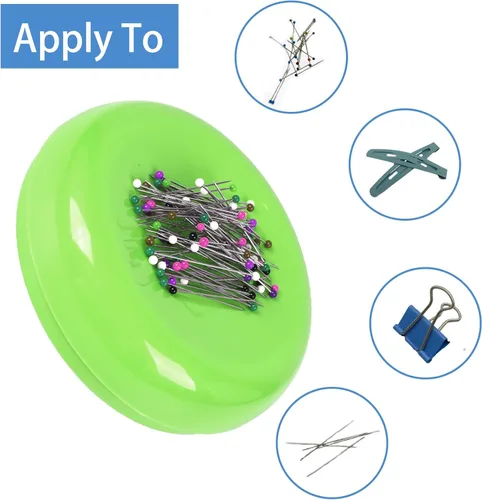 Miniatura 5 de Hilltian - Cojín magnético con 100 alfileres de cabeza de plástico, soporte magnético para alfileres para costura y acolchado (Verde)