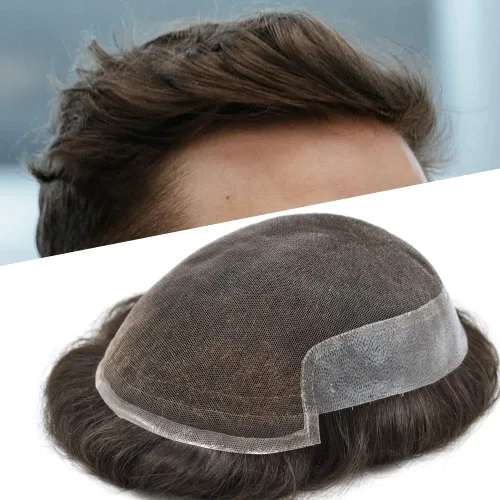 Miniatura 206 de Sistema de repuesto de cabello humano europeo con encaje frontal suizo para hombre, tupé para hombre, pieza de cabello, nudo blanqueado, línea #17