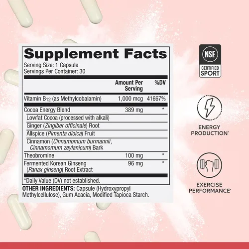 Miniatura 3 de Dr. Mercola Pure Power Energy Boost con ginseng + B12 - Apoyo energético limpio a base de plantas - Extracto de ginseng coreano y cacao - Suplemento