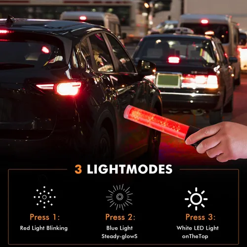 Miniatura 5 de Jade Butterfly Varita de control de tráfico, varitas de control de tráfico aéreo recargables de 10 pulgadas con imán y LED blanco, varita roja
