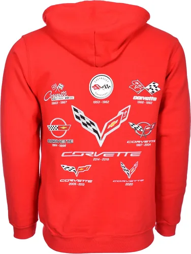 Miniatura 3 de JH DESIGN GROUP Chevy Corvette - Sudadera con capucha para hombre color rojo con cremallera C1 Thru C8 Rojo