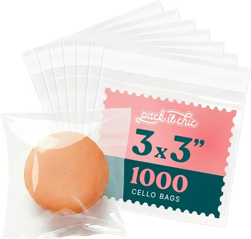 Miniatura 9 de Bolsas de celofán autosellantes de 3 x 4 pulgadas (paquete de 1000) – Bolsas transparentes para galletas con sello para embalaje de productos