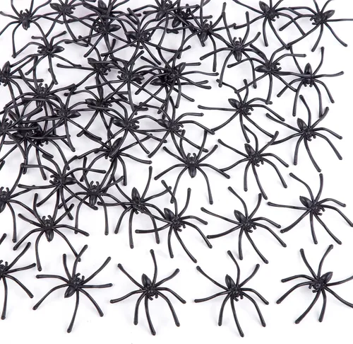 JIALWEN 120 arañas de plástico realistas para Halloween, arañas pequeñas, arañas falsas, accesorios de broma para Halloween, hogar y decoración de