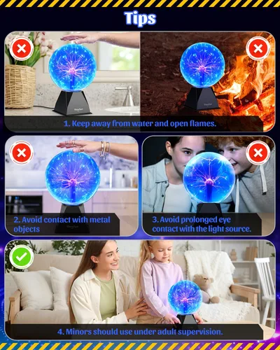Miniatura 8 de Theefun Bola de plasma azul: globo de plasma enorme de 8 pulgadas, regalos de cumpleaños, lámpara de bola de plasma sensible al tacto y al sonido