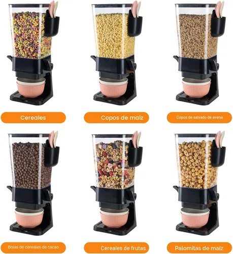 Miniatura 6 de Osacoe Dispensador de cereales para encimera, color negro, paquete de 2 con cuencos, cucharas, caja de cubiertos, dispensador de alimentos secos