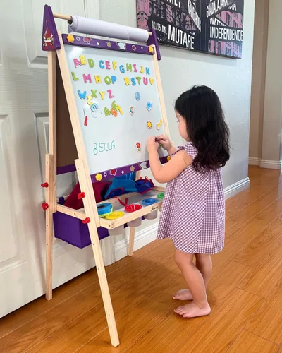 Miniatura 9 de Joyooss Caballete de Arte para Niños, Caballete para Niños Pequeños, Caballete de Madera Ajustable de Pie para Niños Pequeños, Pizarra Blanca
