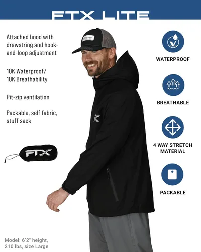 Miniatura 2 de FROGG TOGGS Chaqueta impermeable FTX Lite para hombre, 3 capas, impermeable, transpirable, elástica y cómoda