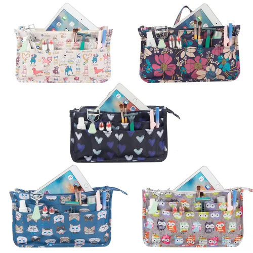 Miniatura 6 de Micom Organizador de cosméticos extensible, con estampado, asas, 13 bolsillos, para cartera de mujer, L, Swallow
