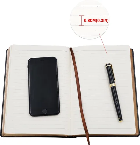 Miniatura 6 de BenOpinion Cuaderno rayado, cubierta de piel sintética negra, papeles gruesos de alta calidad de 3.53 oz/m² con borde dorado, 416 páginas A5