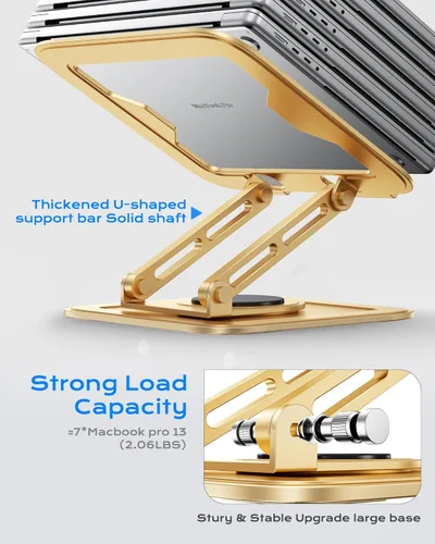 Miniatura 5 de LOXP Soporte ajustable para laptop, soporte para computadora con base giratoria de 360°, soporte ergonómico para computadora portátil