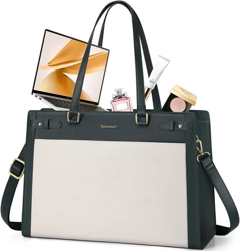 Miniatura 8 de Bolso para laptop RAINSMORE para mujer de 15.6 pulgadas, bolsa de mano y hombro fabricada en cuero vegano PU, impermeable, maletín de diseñador