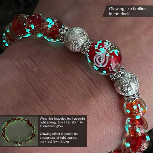 Miniatura 7 de ARTSY Crafts Pulsera de Cuentas de Luciérnaga que Brillan en la Oscuridad para Mujeres, Cuentas de Vidrio Luminosas Cristal Curativo Pulseras