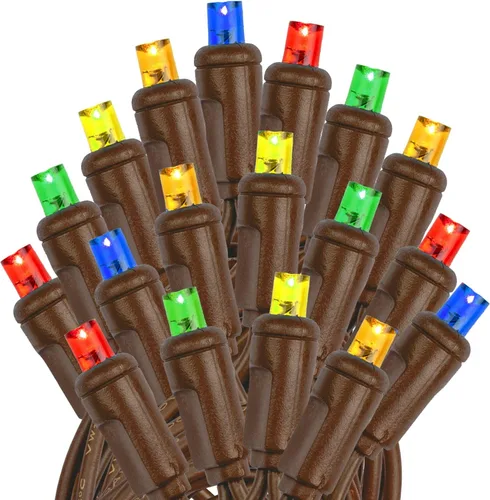 Miniatura 4 de Novelty Lights Guirnalda de luces LED multicolor de Navidad de 50 pies, 100 luces LED de Navidad de 6 pulgadas de espacio en cable marrón