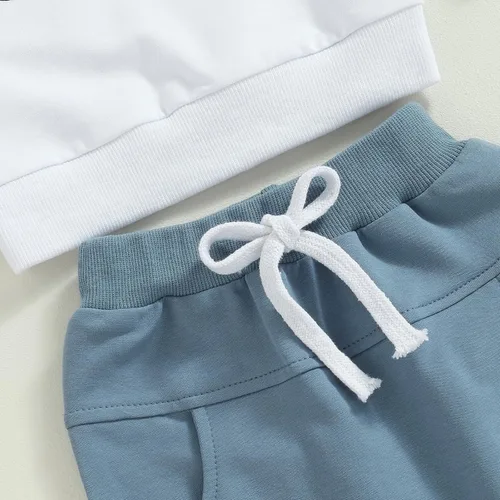 Miniatura 5 de Conjunto de 2 piezas de sudadera con estampado de letras y cuello redondo para bebé niño