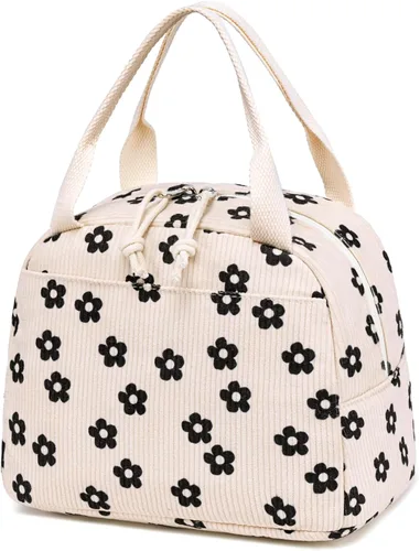 Miniatura 13 de Bluboon Bolsa de almuerzo para mujer, bonita bolsa de almuerzo de pana con correa para el hombro, reutilizable, aislada, gran capacidad