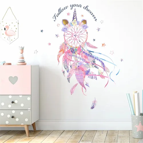 Hermosas calcomanías de pared de plumas coloridas, estrellas y plumas rosas, calcomanías de pared sacinora Plume Art, vinilo extraíble para niños,