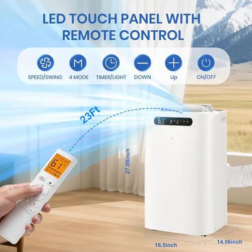 Miniatura 5 de Aire acondicionado portátil de 14000 BTU para refrigeración de habitaciones de hasta 700 pies cuadrados, unidad de CA portátil silenciosa 3 en 1