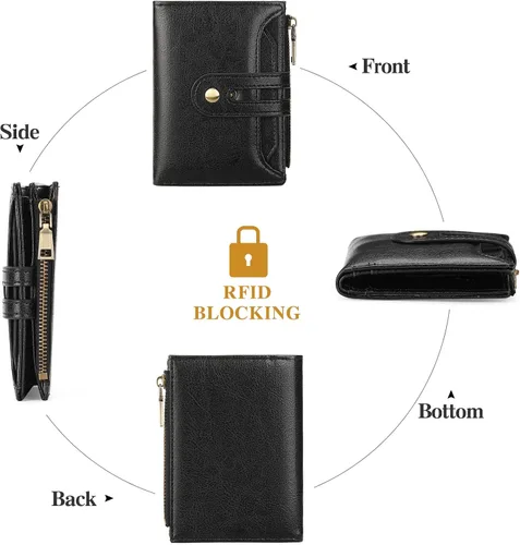 Miniatura 6 de GOIACII Cartera pequeña de cuero para mujer, tarjetero con bloqueo RFID y bolsillo para monedas con cremallera
