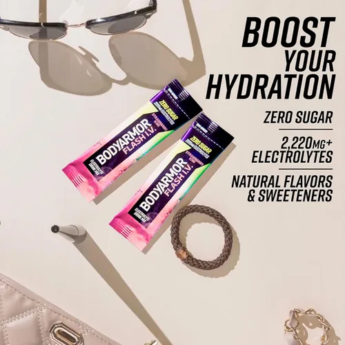 Miniatura 4 de BODYARMOR Flash IV - Paquetes de electrolitos, fresa y kiwi, mezcla de bebida sin azúcar, paquetes de una sola porción, agua de coco en polvo