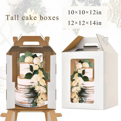 Miniatura 4 de Cajas Altas para Pasteles de Niveles, 10x10x12 y 12x12x14 Cajas para Pasteles de Niveles con Ventana, Portador de Pasteles Altos de 8in 10in 12in