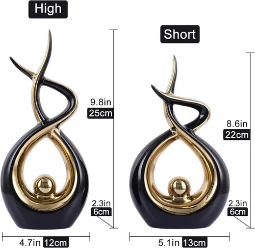 Miniatura 3 de Escultura moderna de cerámica abstracta dorada y negra, estatuas de Knick Knacks para sala de estar, estante, soporte de TV, mesa de café, comedor