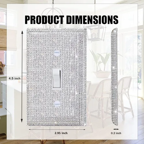Miniatura 2 de 4 piezas de placa de pared plateada con diamantes de imitación brillantes, cubierta decorativa de interruptor de luz de una llave, cubiertas