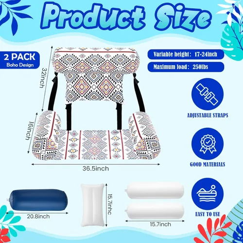 Miniatura 2 de Threehoney Paquete de 2 flotadores grandes para sillas de piscina para adultos, silla inflable de verano, silla flotante de agua, hamaca flotante