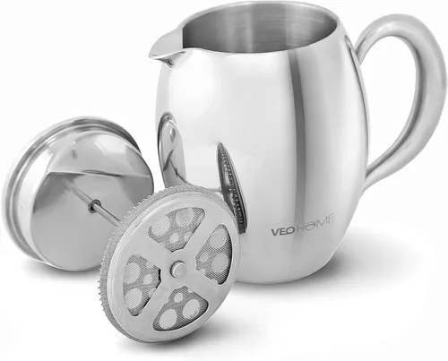 VeoHome - Émbolo de 0,75 litros - Irrompible y mantiene el café caliente durante mucho tiempo gracias a su doble carcasa de acero inoxidable