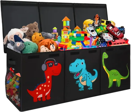 Miniatura 8 de Mabahoo Caja de Juguetes Extra Grande, Organizador de Almacenamiento Plegable con Tapas, Caja de Juguetes de Animales Lindos para Niños y Niñas