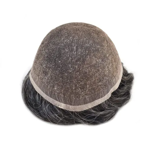 Miniatura 85 de Toupee para hombres nudos blanqueados hombres toupee hairpieces europeo virgen sistema de reemplazo de cabello humano suave encaje francés hombres