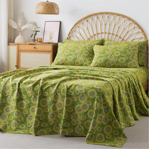 Miniatura 105 de FADFAY Juego de sábanas tamaño King, 100% algodón, elegante ropa de cama de granja con hojas verdes menta y flores blancas, sábana suave